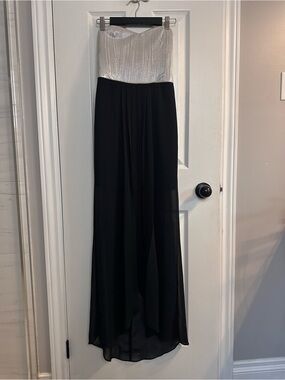 Guess by Marciano Black Chiffon Gown with Silver Strapless Bodice
